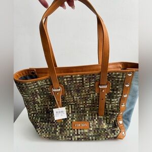 NEW - Woven Tote - Multicolor, denim and Tan